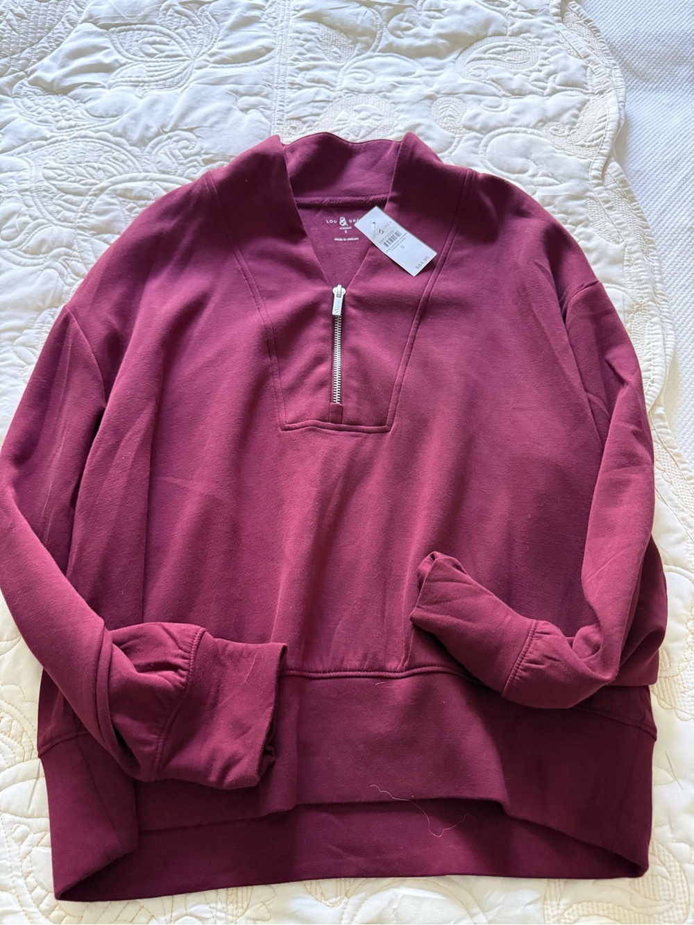 Lou &Grey Women's Half-Zip Sweatshirt Pullover in Deep Berry